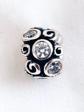 Pandora Sterling Silver CZ Scroll Barrel Charm - Clear